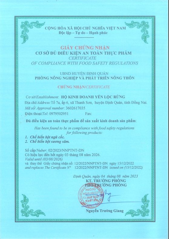 Giấy chứng nhận cơ sở đủ điều kiện ATTP