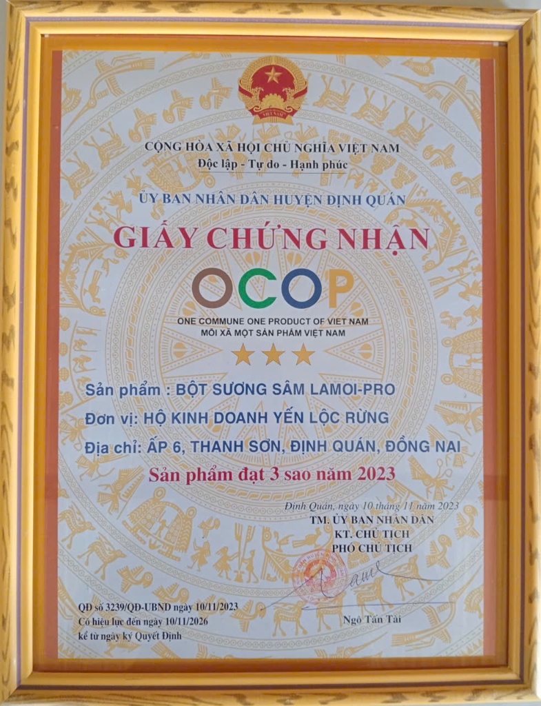 Chứng nhận OCOP 3 sao - Bột sương sâm