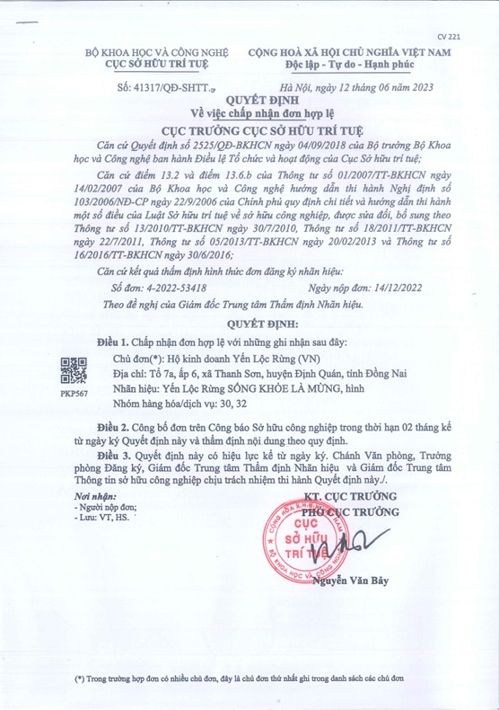 Chấp nhận đơn Nhãn hiệu - Cục Sở hữu trí tuệ